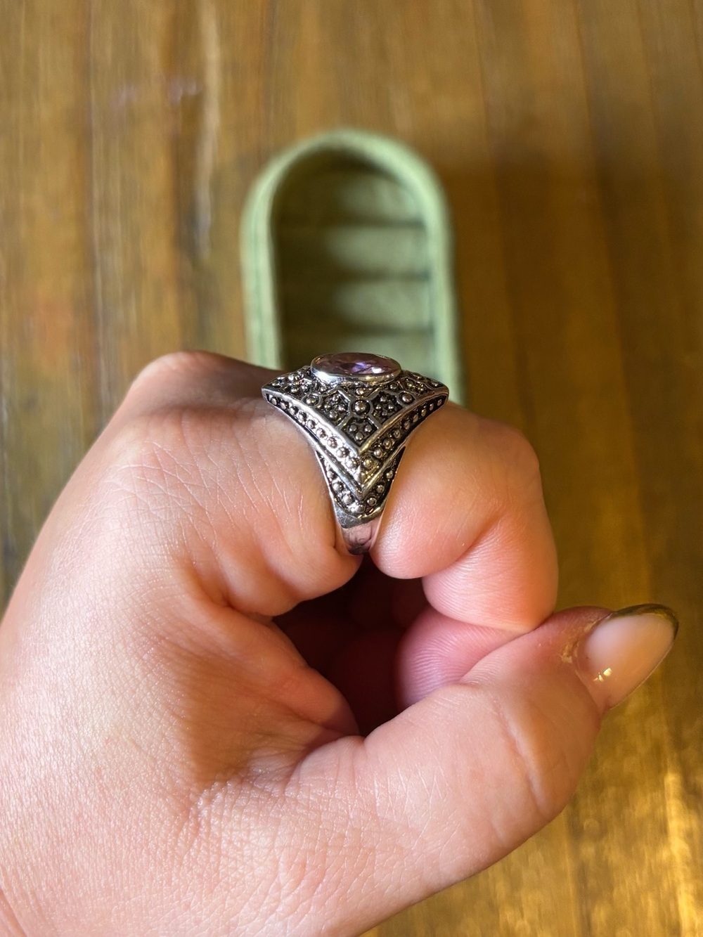 Vintage Geometric Pink Tourmaline Bezel Statement Ring - Picture 4 of 5
